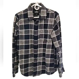 Hollister Men Size M Blue Check Tweed Heavy Cotton Long Sleeve Winter Shirt